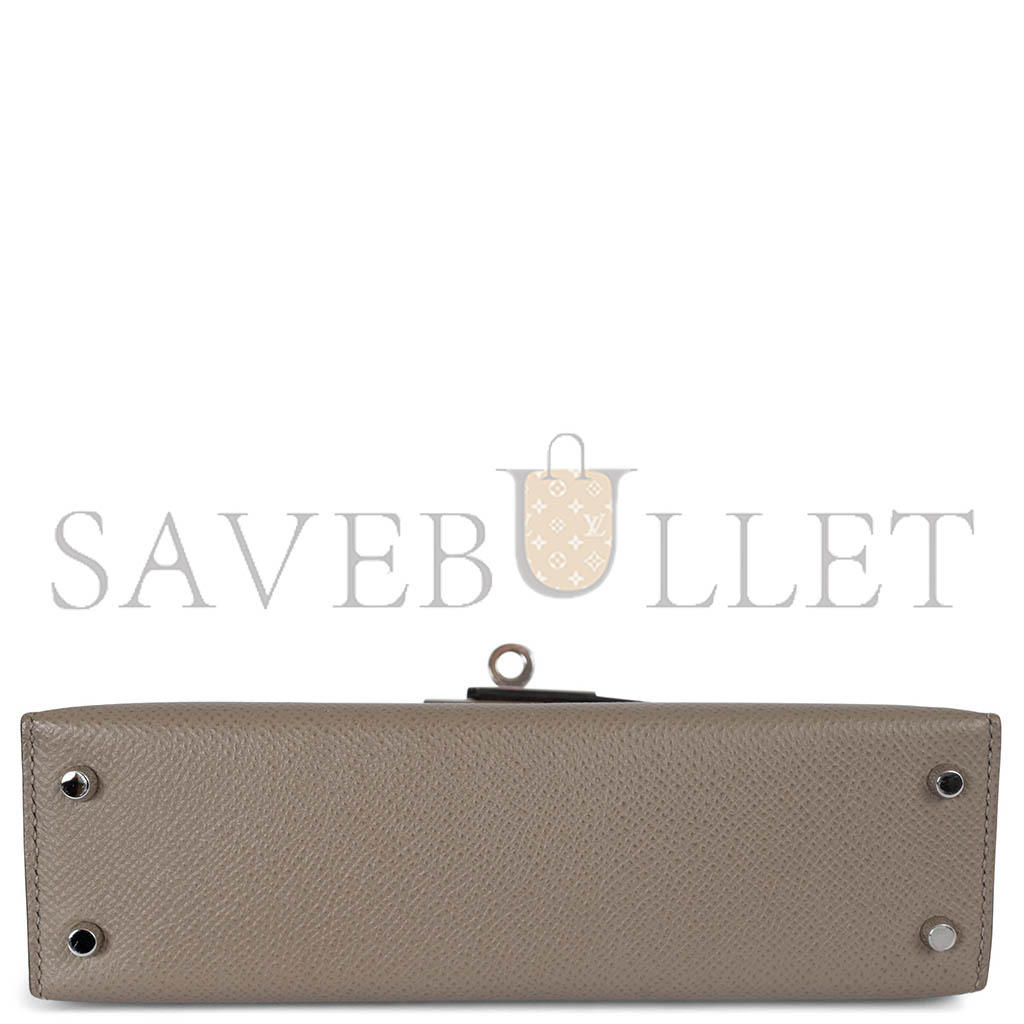 HERMÈS MASTER MINI KELLY II EPSOM ALUMINUM ALLOY GRAY SILVER BUCKLE (19*12*5.5cm)